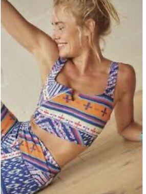 Free People Multicolor Geometric Stripe Sports Bra - Navy, Orange, Pink, Green
